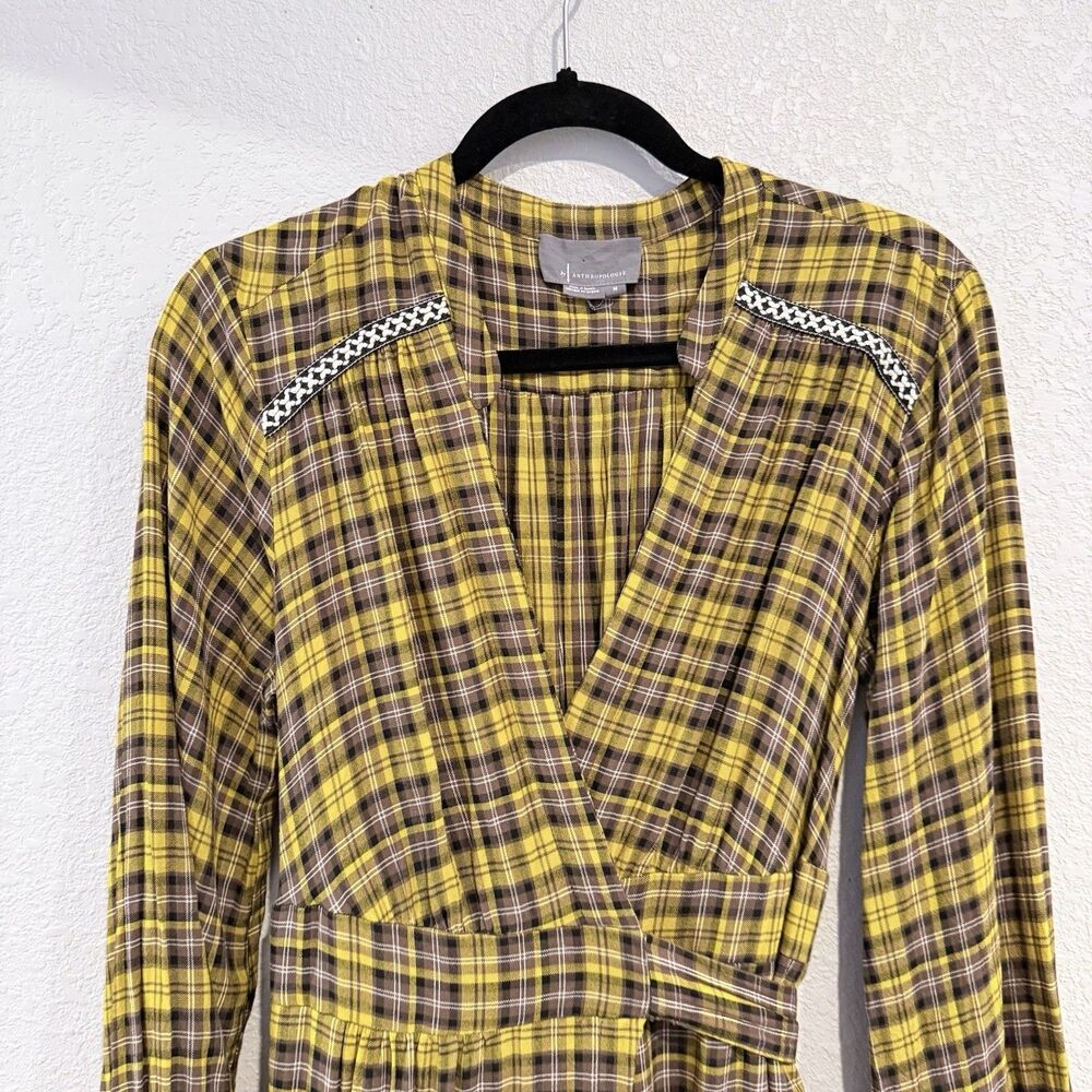 Anthropologie Dalton Wrap Maxi Dress Plaid Mustard Yellow Academia Fall Medium - Picture 4 of 16